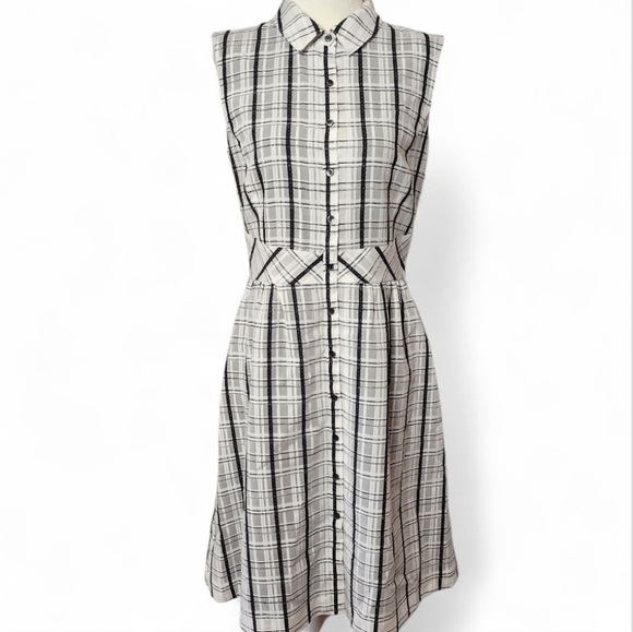 Halogen | Women's Plaid Lace Sleeveless Dress - Picture 1 of 10